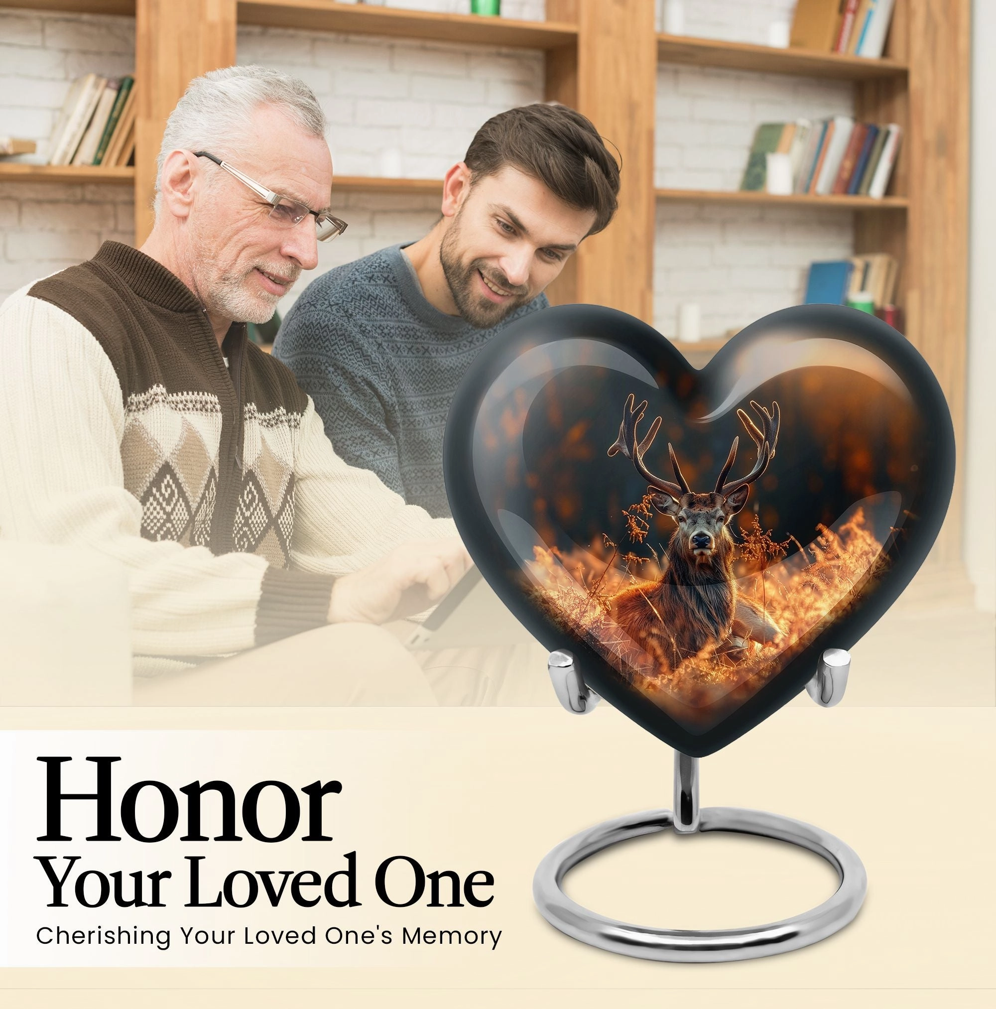 Gentle Rest: Mesmerizing Deer and Gramophone Themed Cremation Urn