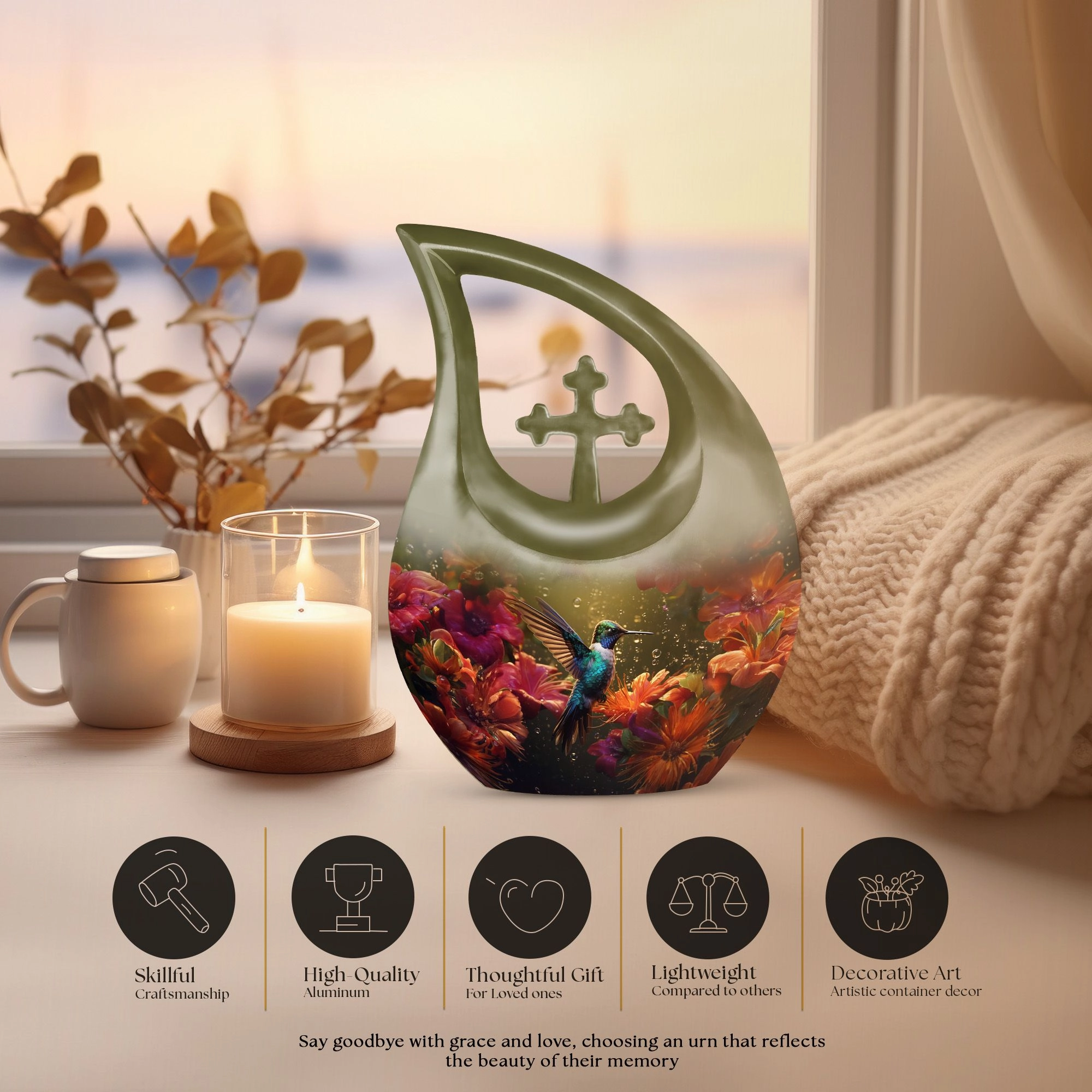 Hummingbird Inspired Keepsake Urn, Timeless Memorial Urn for Men