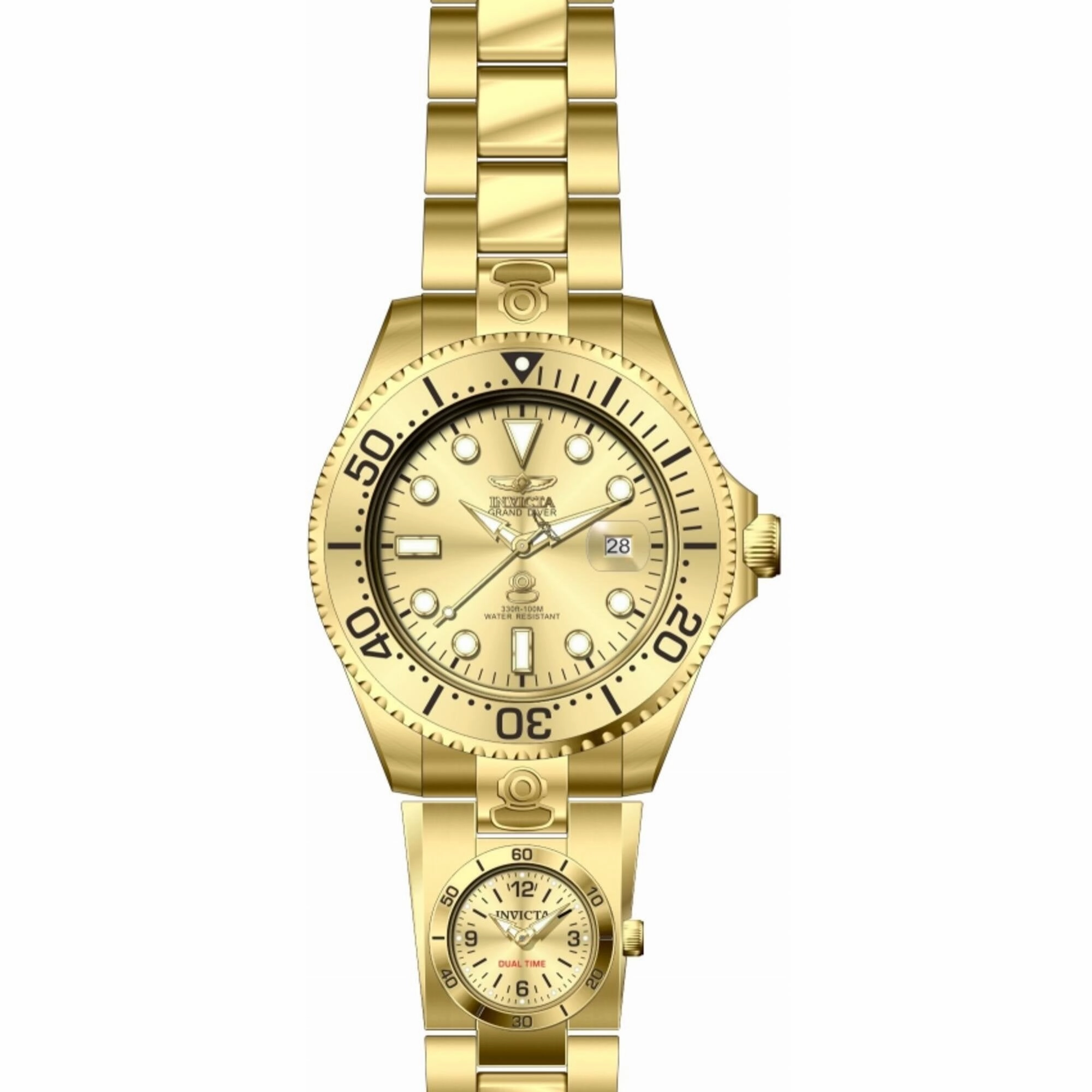 Invicta Men's Automatic Watch - Pro Diver Dual Time Gold Tone Dial Bracelet | 45817
