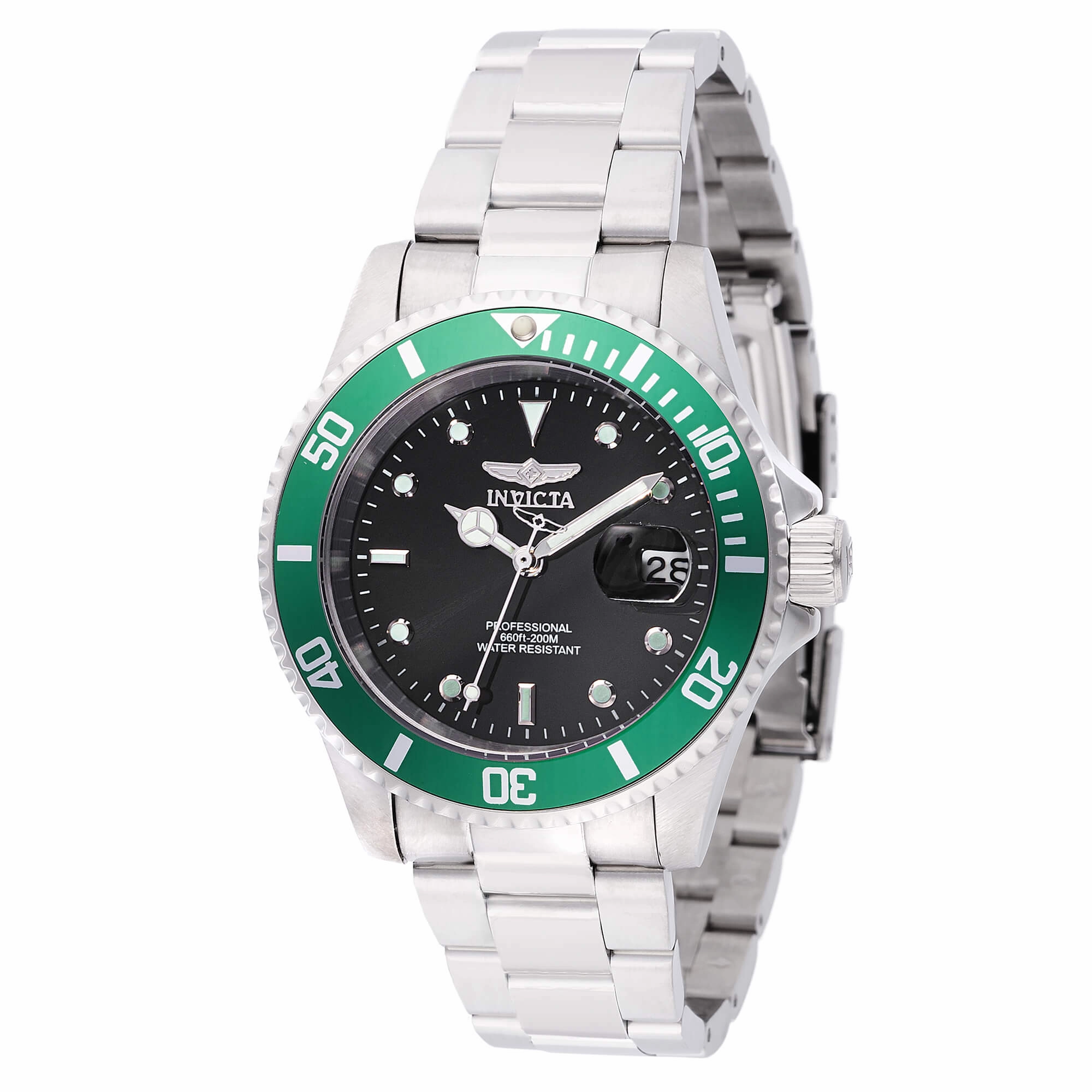 Invicta Men's Dive Watch - Pro Diver Quartz Black Dial Green Rotating Bezel | 47353