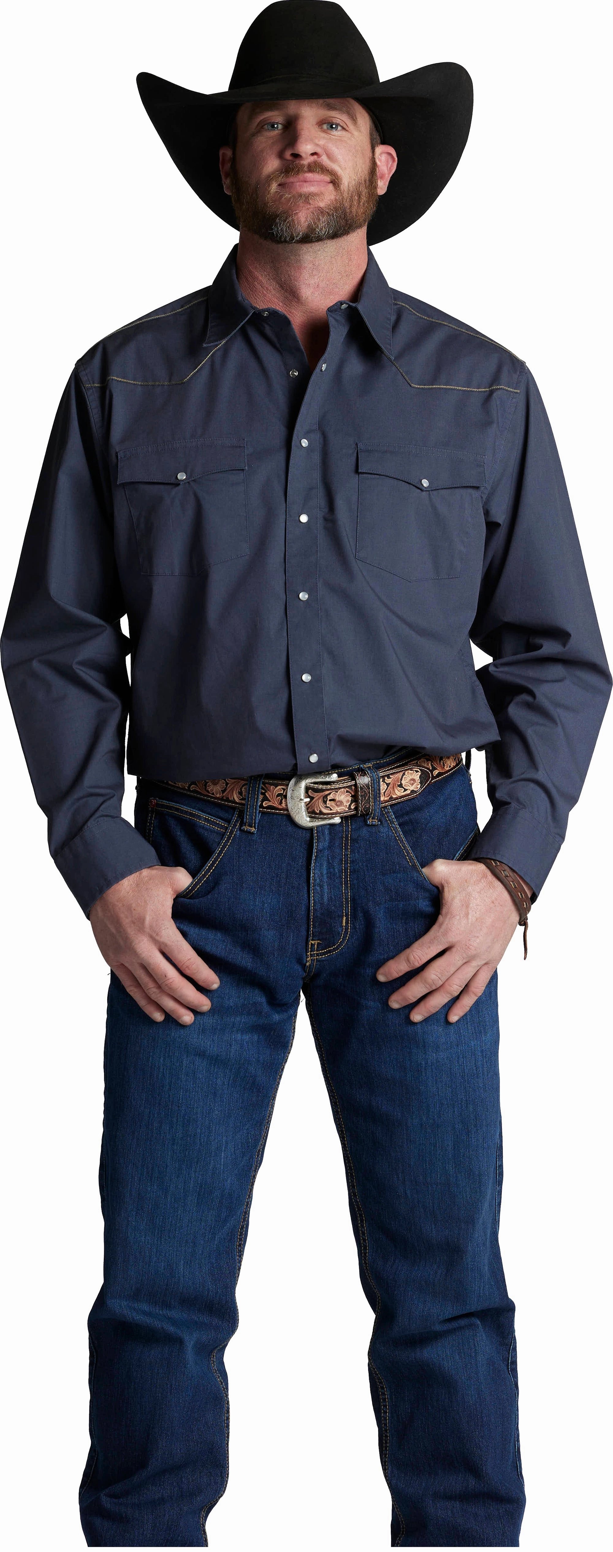 Justin Brands Shirt Ombre Blue with Contrasting piping HJ-1508
