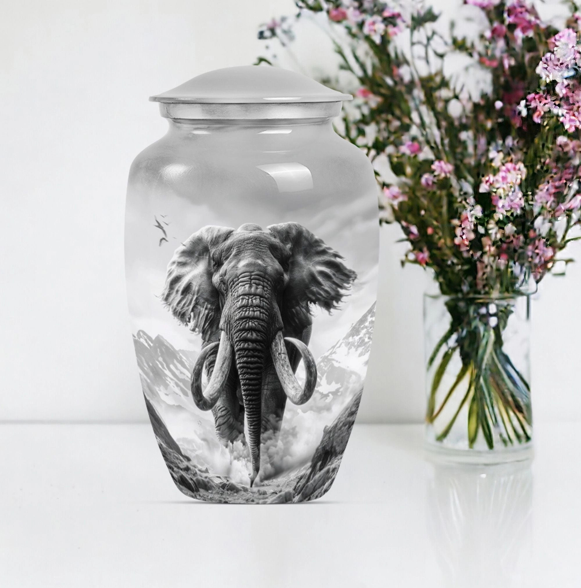 Mammoth Tribute: Aluminium Cremation Memorial Urn For Ashes
