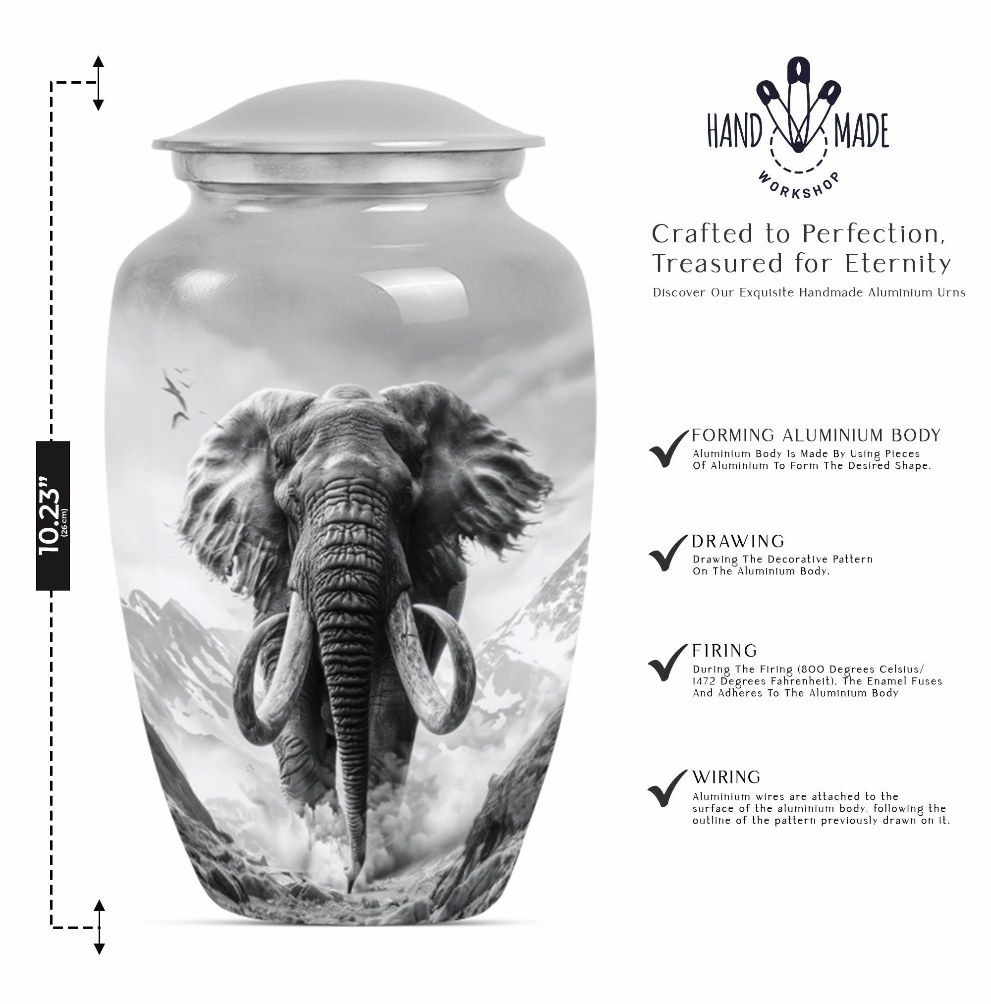Mammoth Tribute: Aluminium Cremation Memorial Urn For Ashes