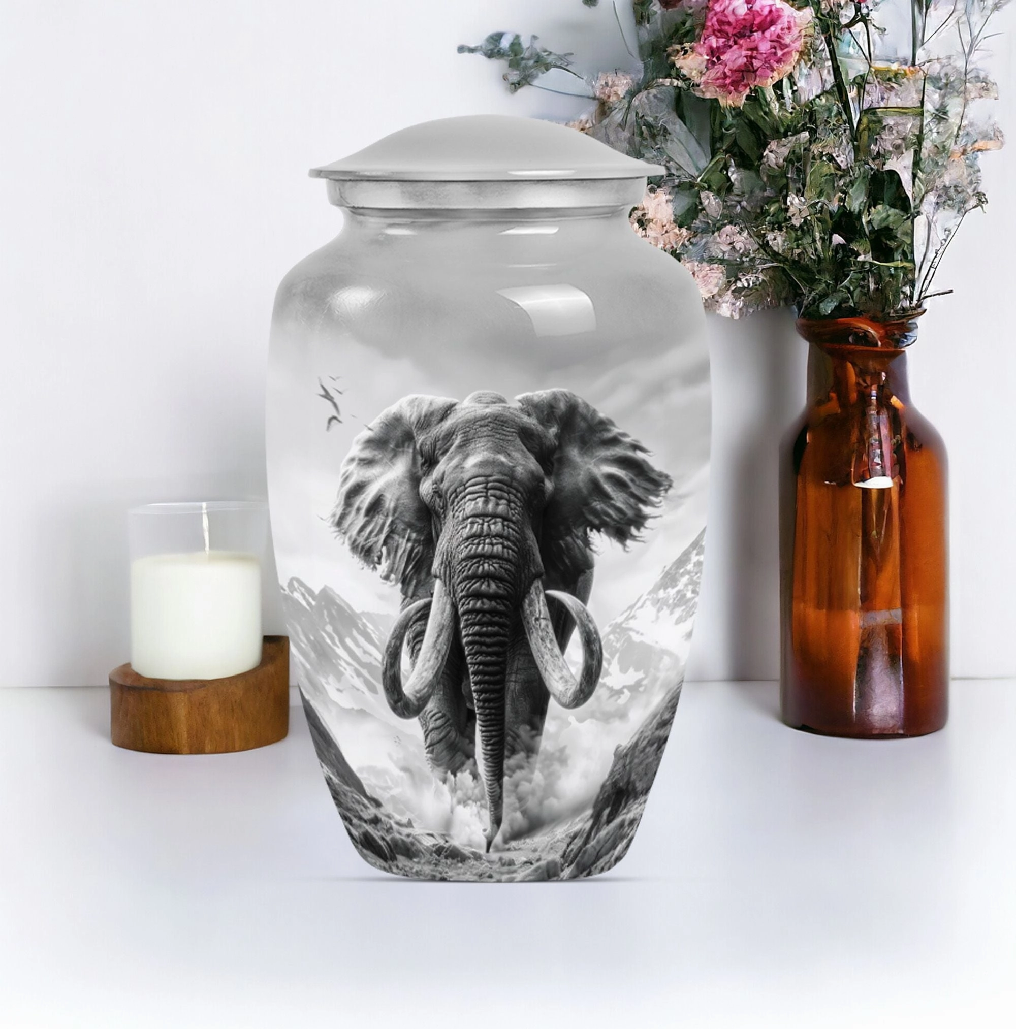Mammoth Tribute: Aluminium Cremation Memorial Urn For Ashes