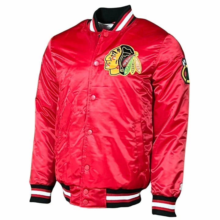 Men's Chicago Blackhawks Old School Original Starter Satin Jacket-Red