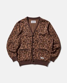 Men's Leopard Jacquard Cardigan (Type-2) Brown