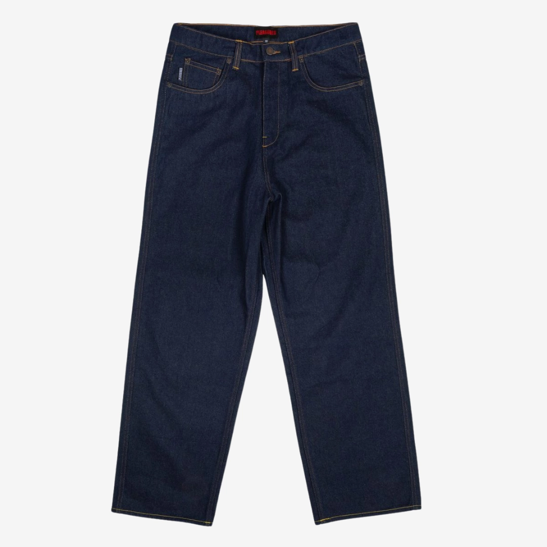 mens pleasures formula baggy jeans (raw indigo)