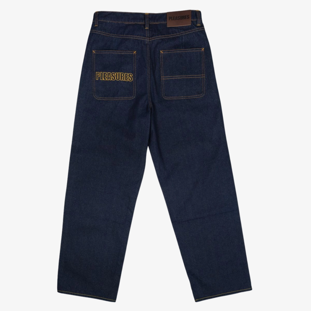 mens pleasures formula baggy jeans (raw indigo)