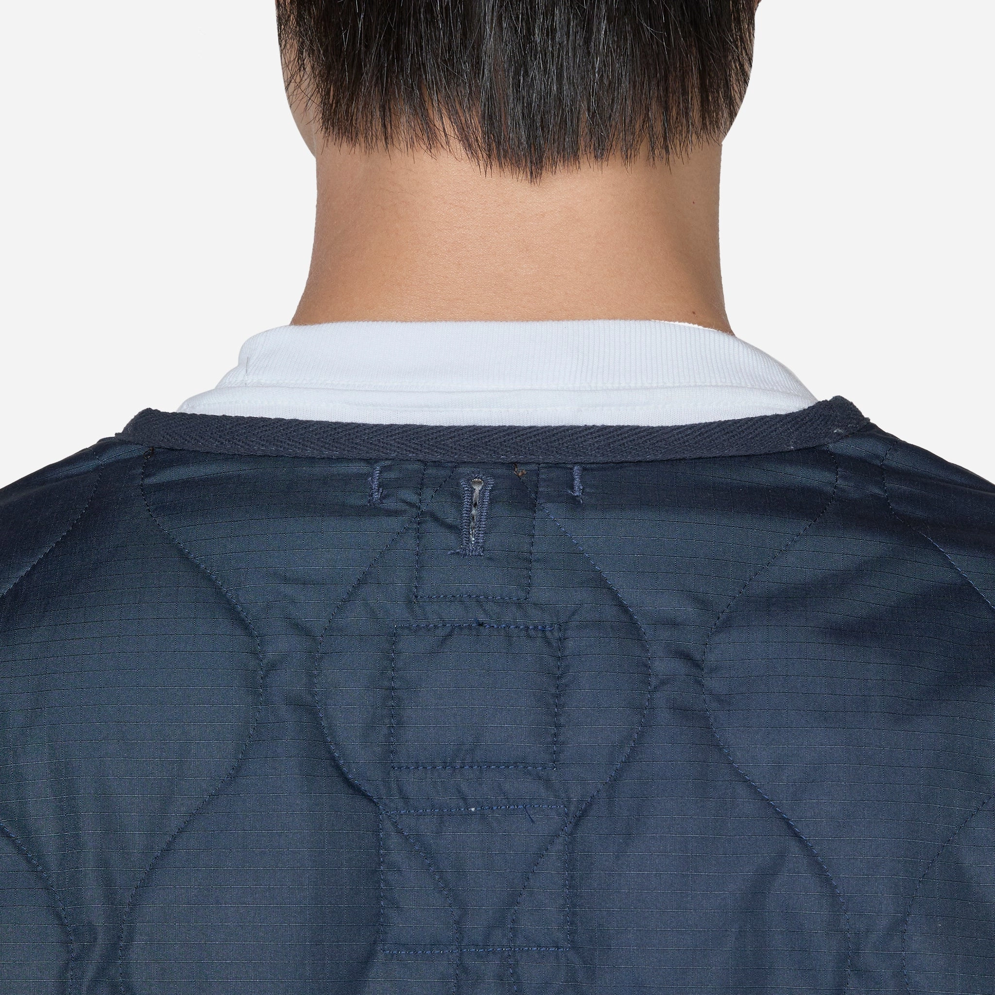Military W-Zip V-Neck Down Jacket Dark Navy