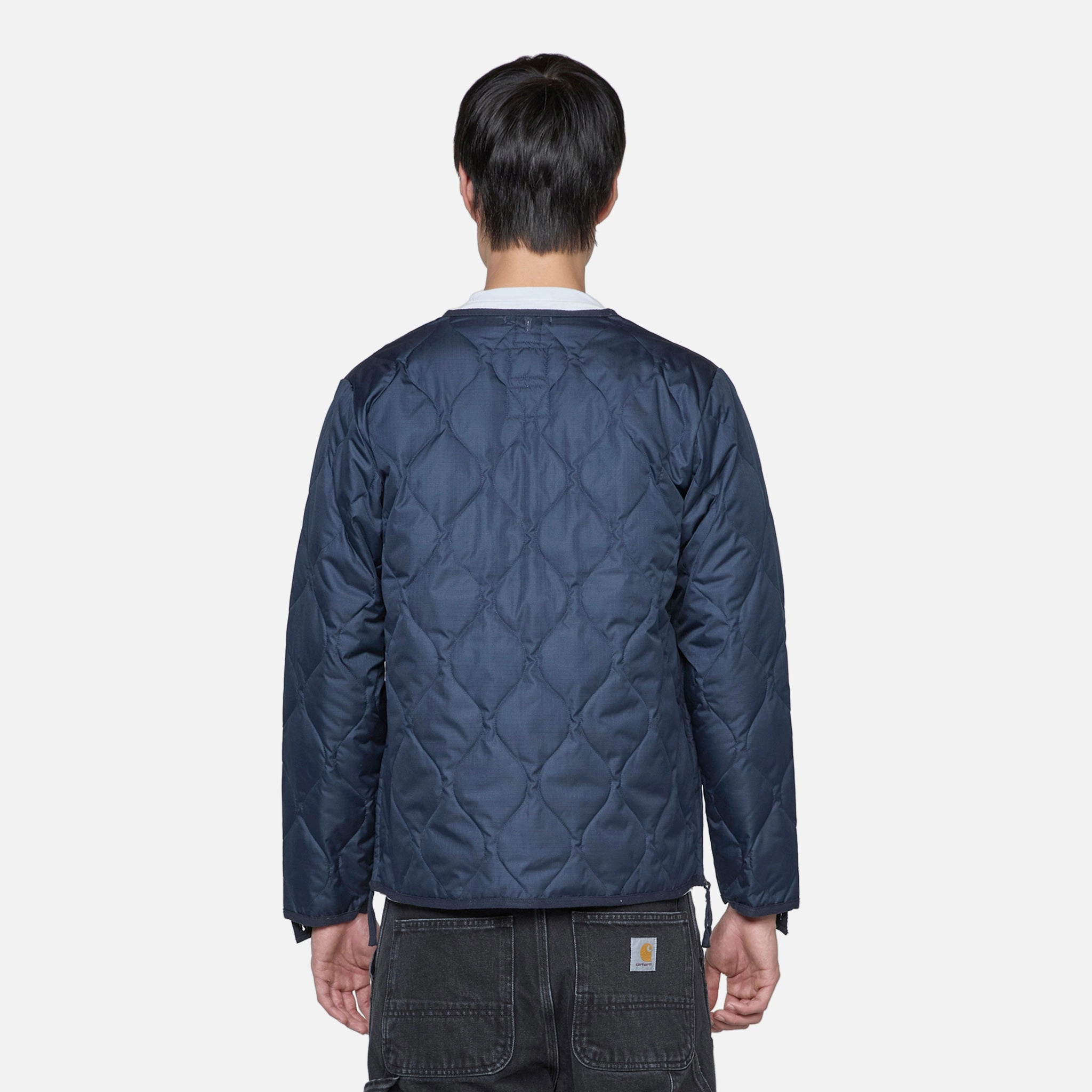 Military W-Zip V-Neck Down Jacket Dark Navy