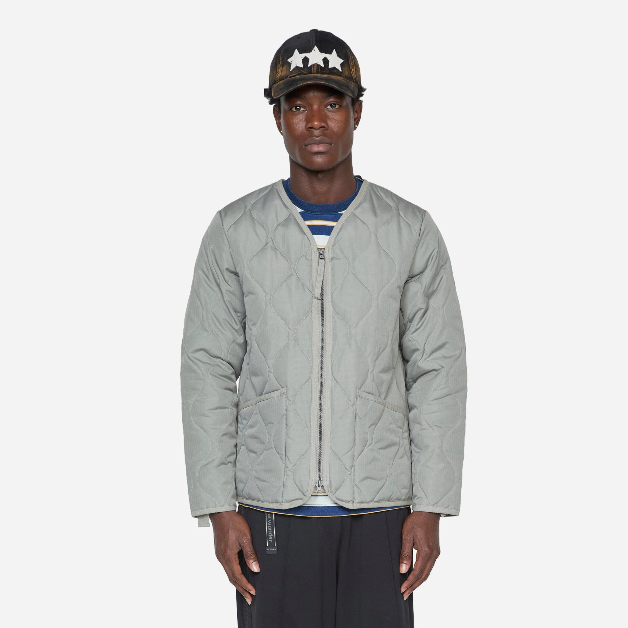 Military Zip V-Neck Down Jacket Dark Sage Green