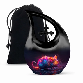 Neon Whisper Rodent, Tall Memorial Urn Cross Drop Design