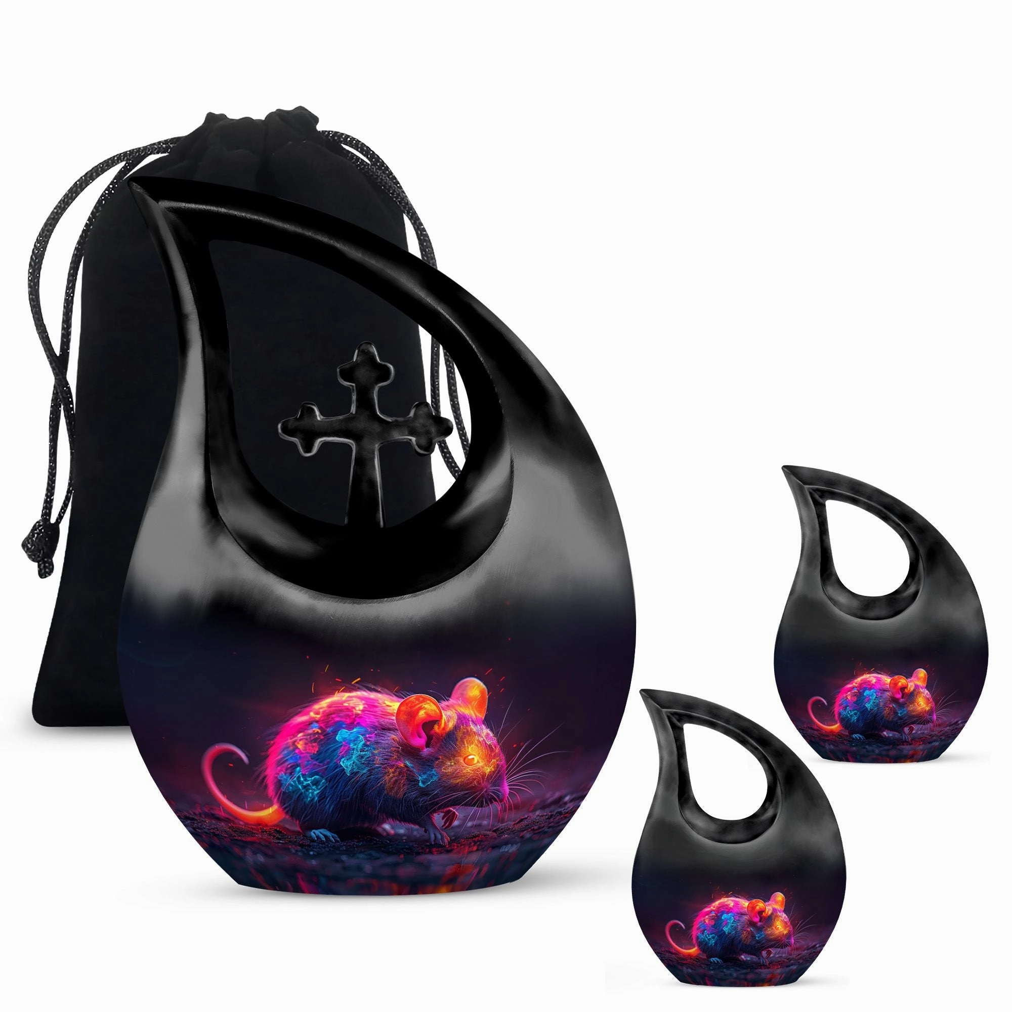 Neon Whisper Rodent, Tall Memorial Urn Cross Drop Design