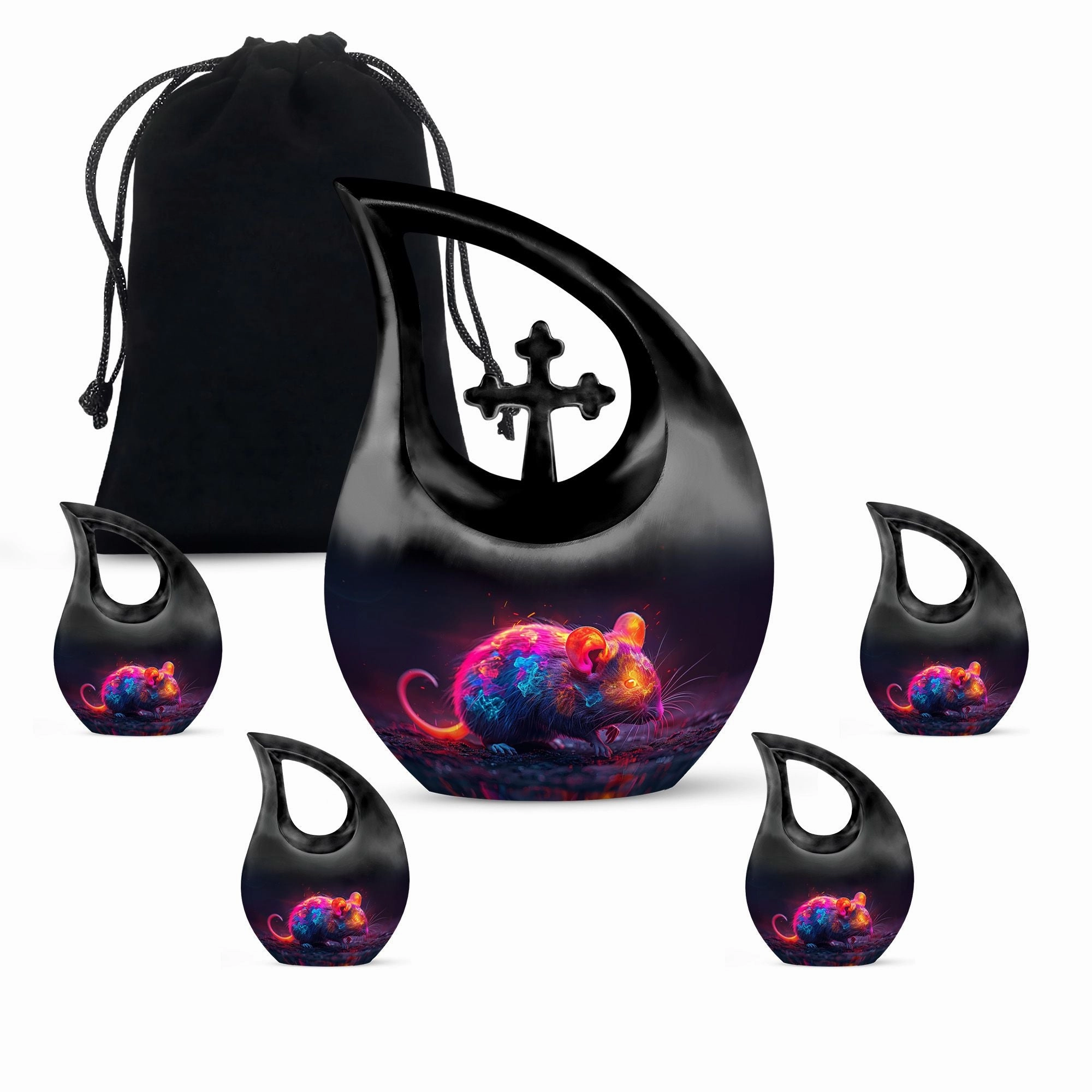 Neon Whisper Rodent, Tall Memorial Urn Cross Drop Design