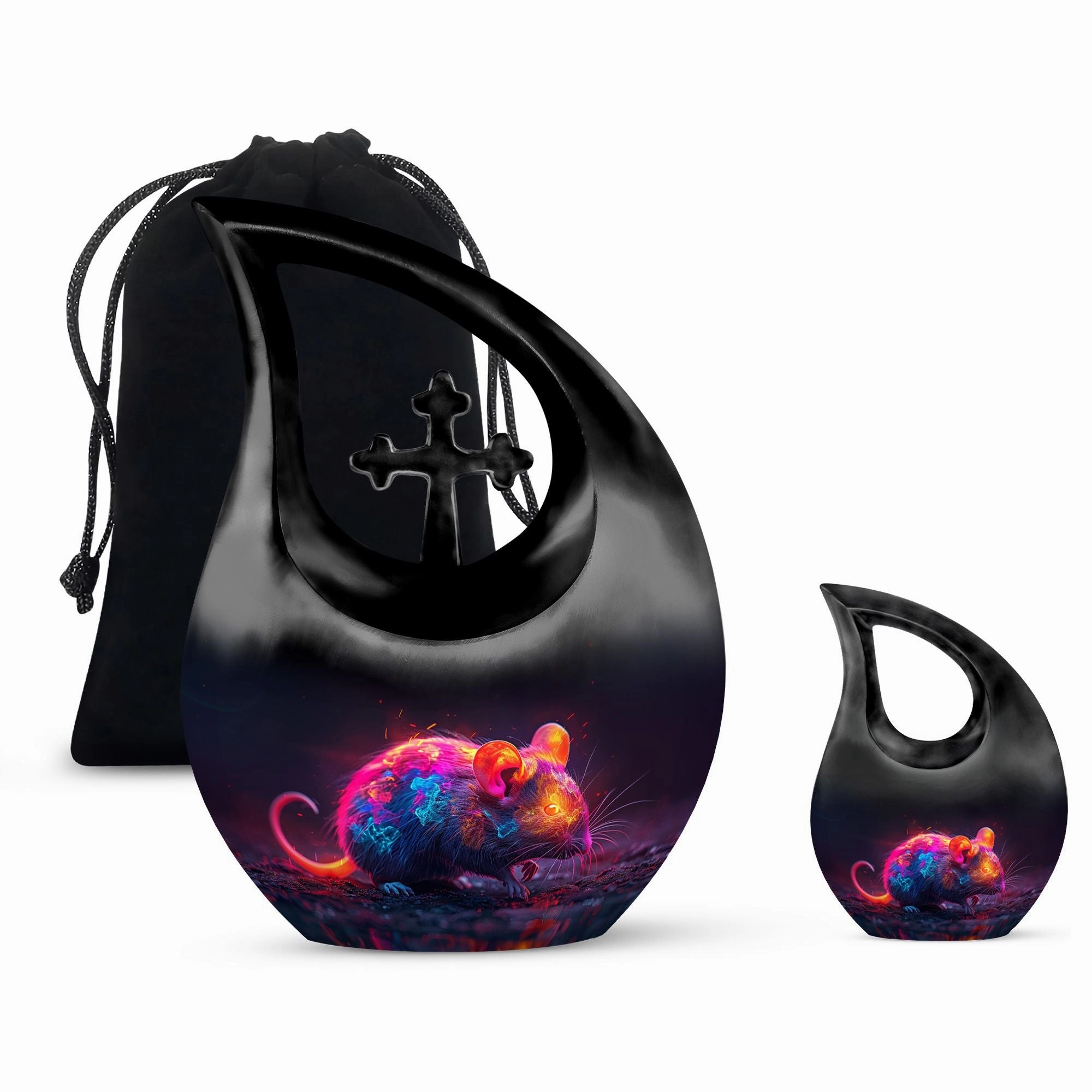Neon Whisper Rodent, Tall Memorial Urn Cross Drop Design