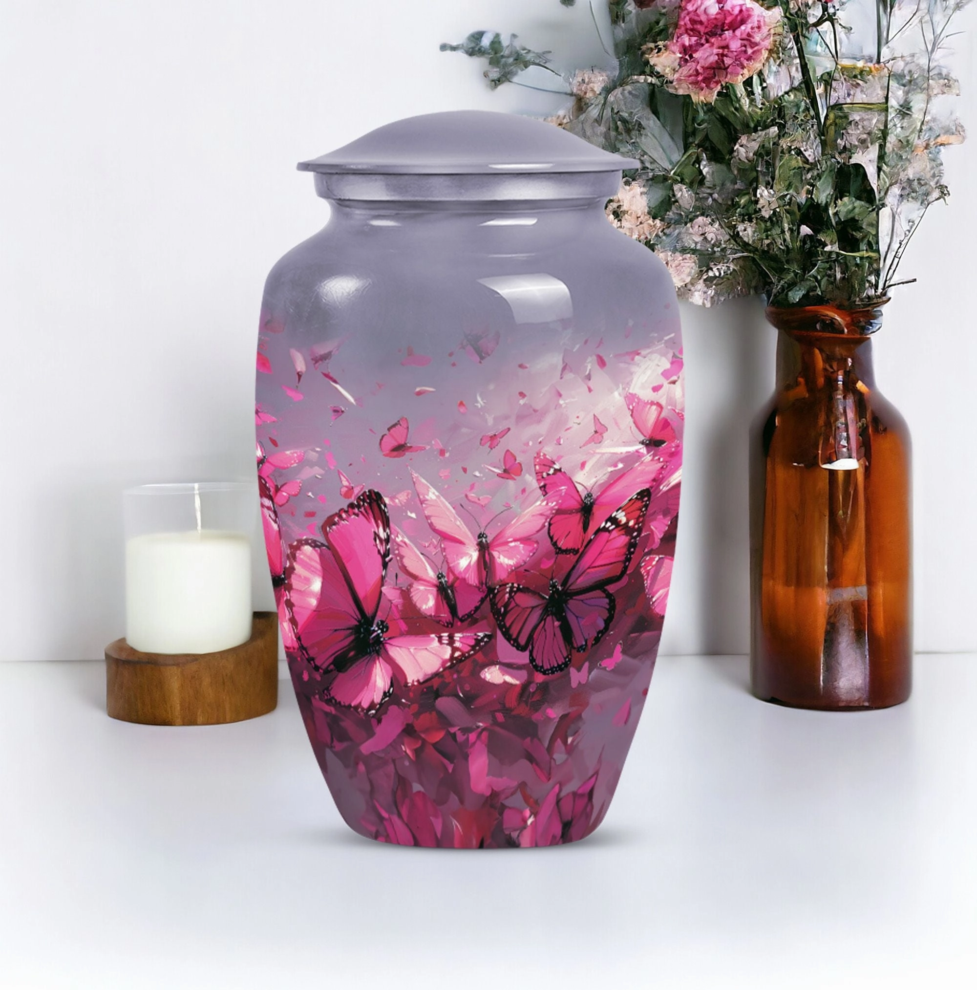 Pink Butterfly Embellished Premium Quality Cremation Vessel