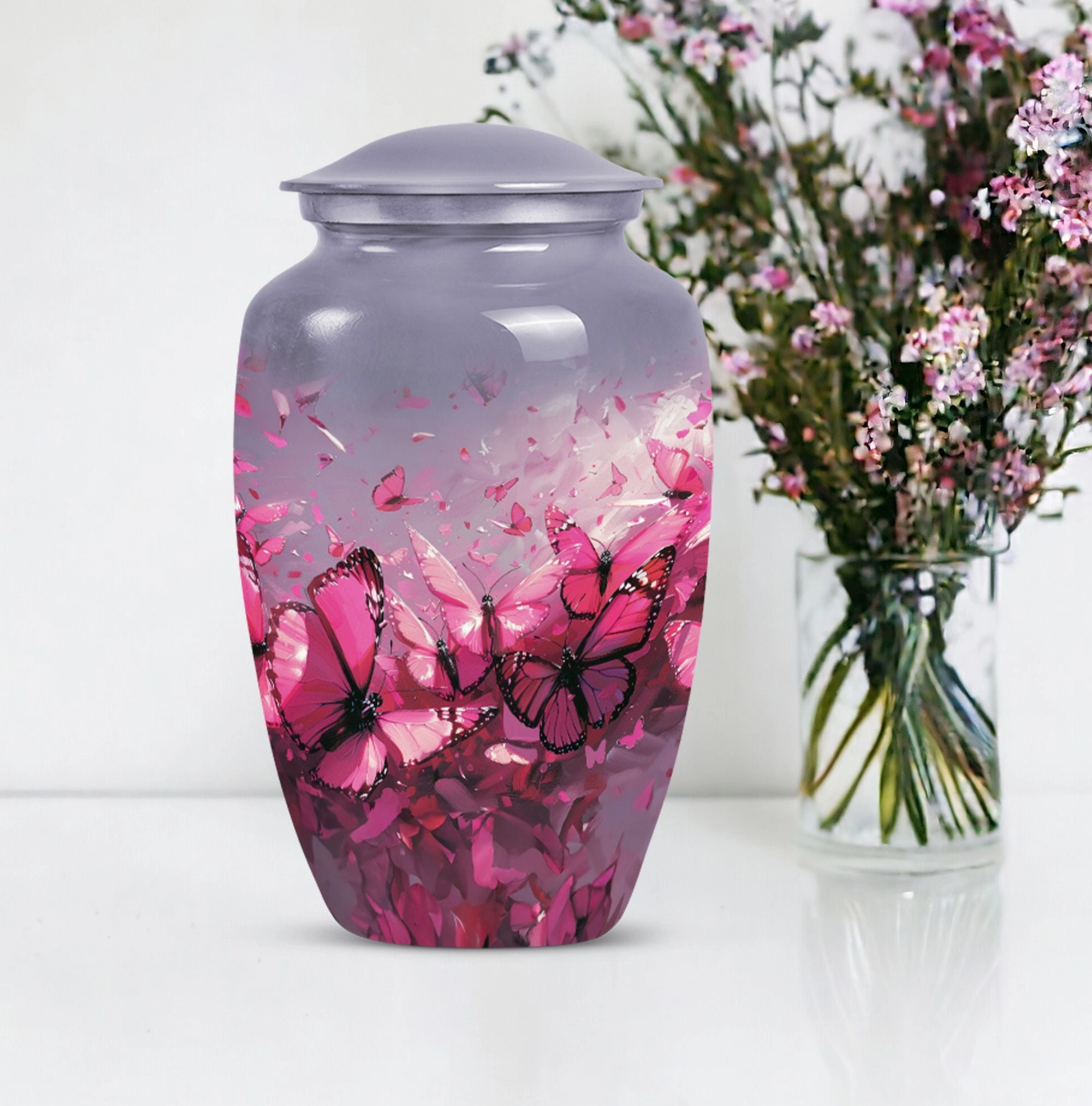 Pink Butterfly Embellished Premium Quality Cremation Vessel