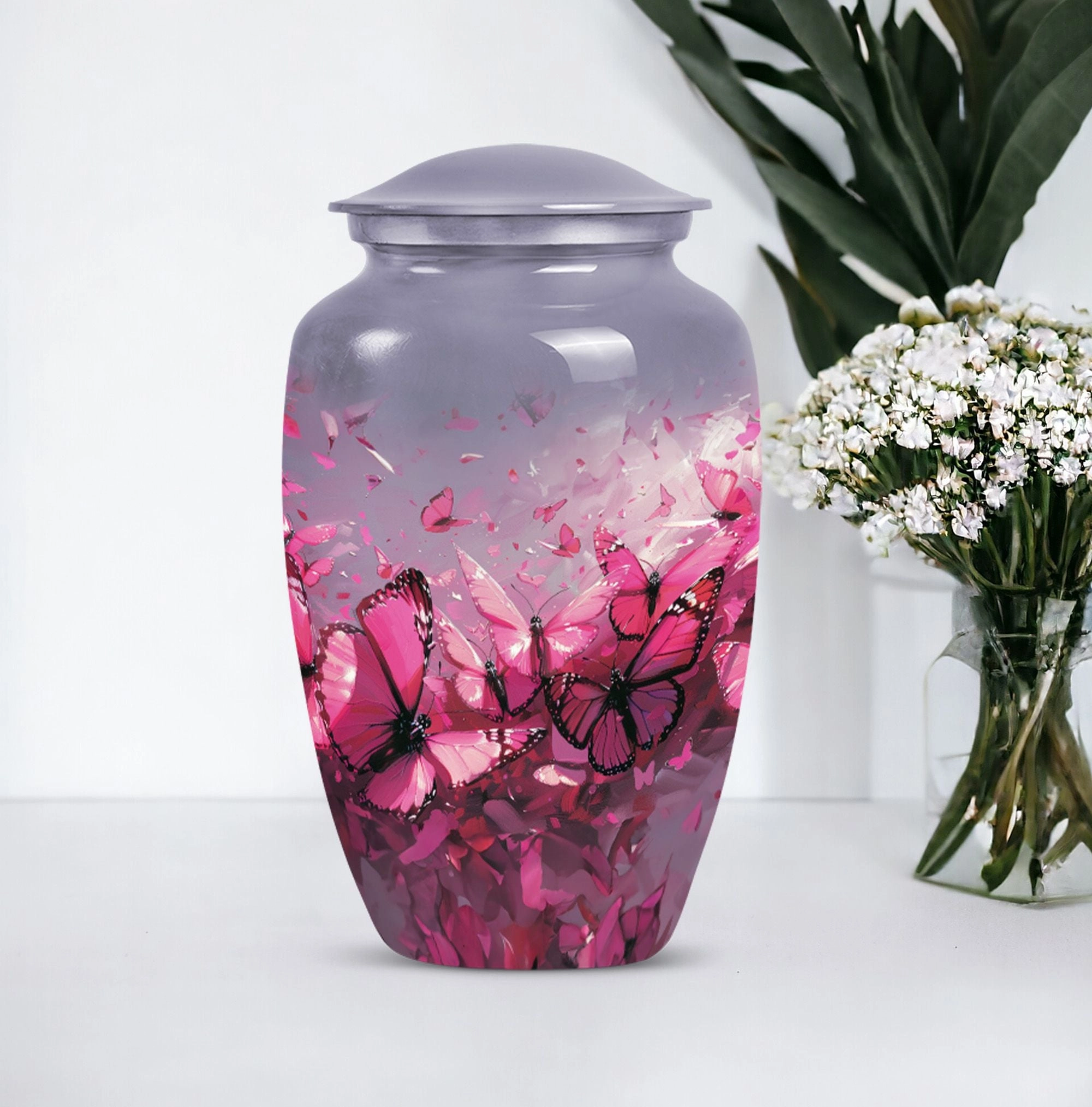 Pink Butterfly Embellished Premium Quality Cremation Vessel