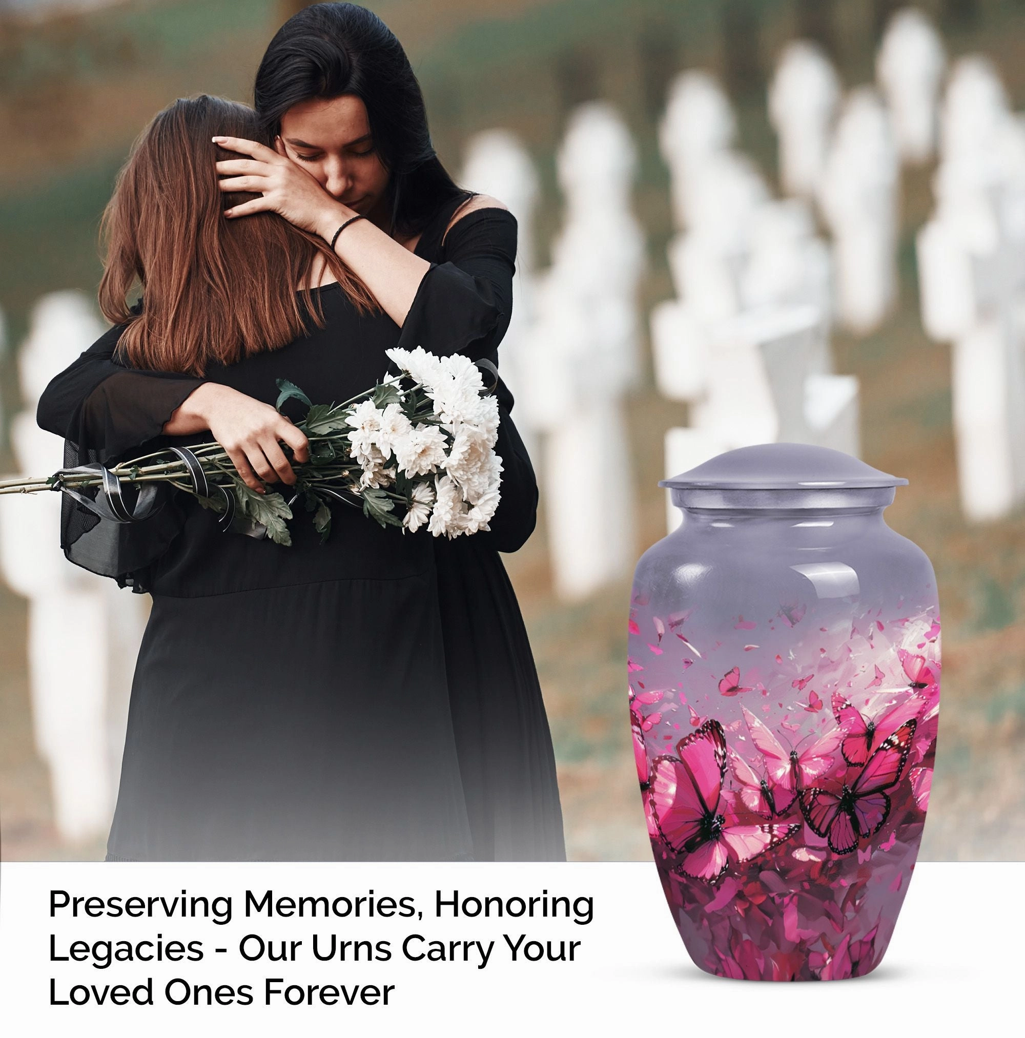 Pink Butterfly Embellished Premium Quality Cremation Vessel