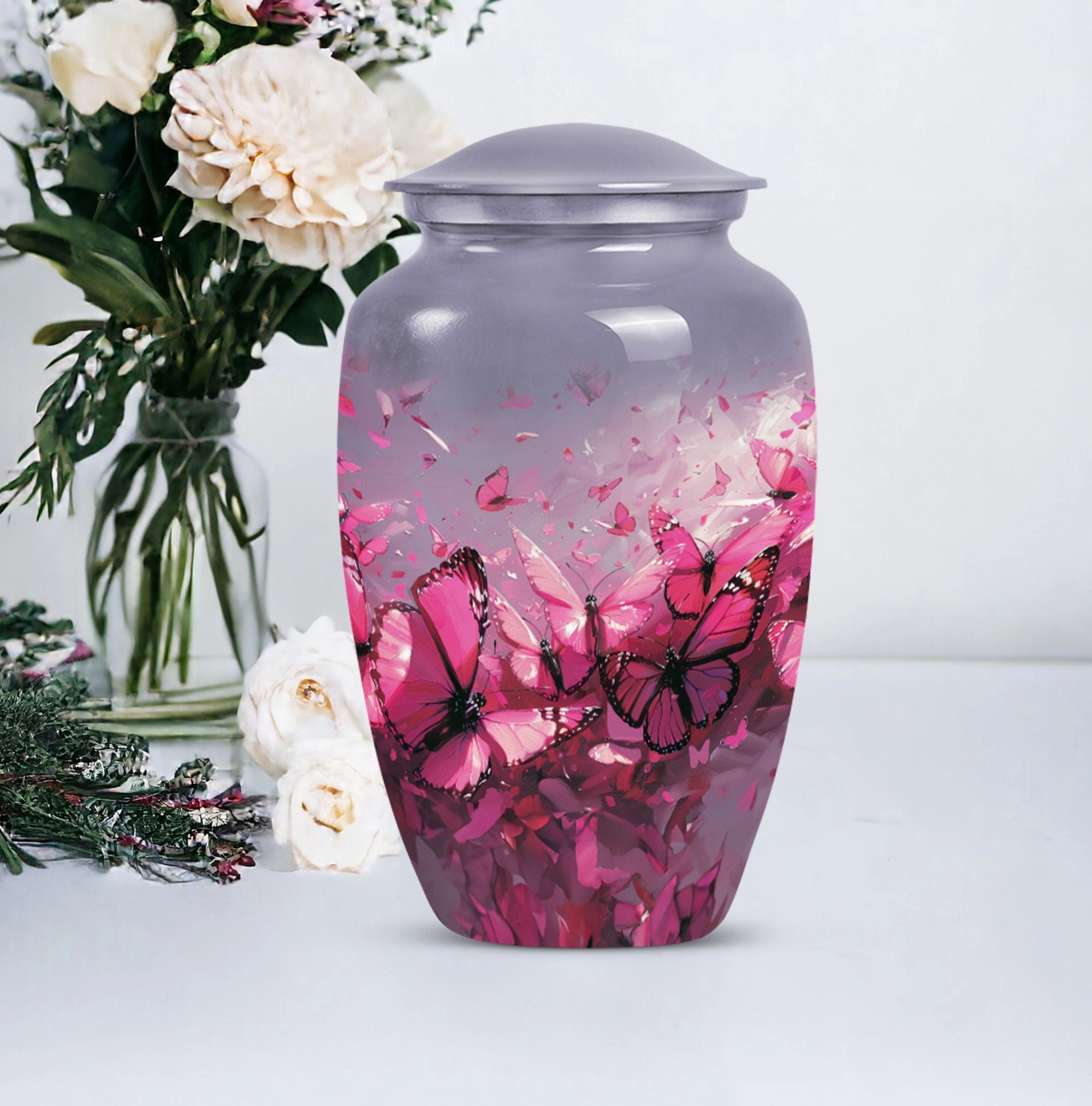 Pink Butterfly Embellished Premium Quality Cremation Vessel