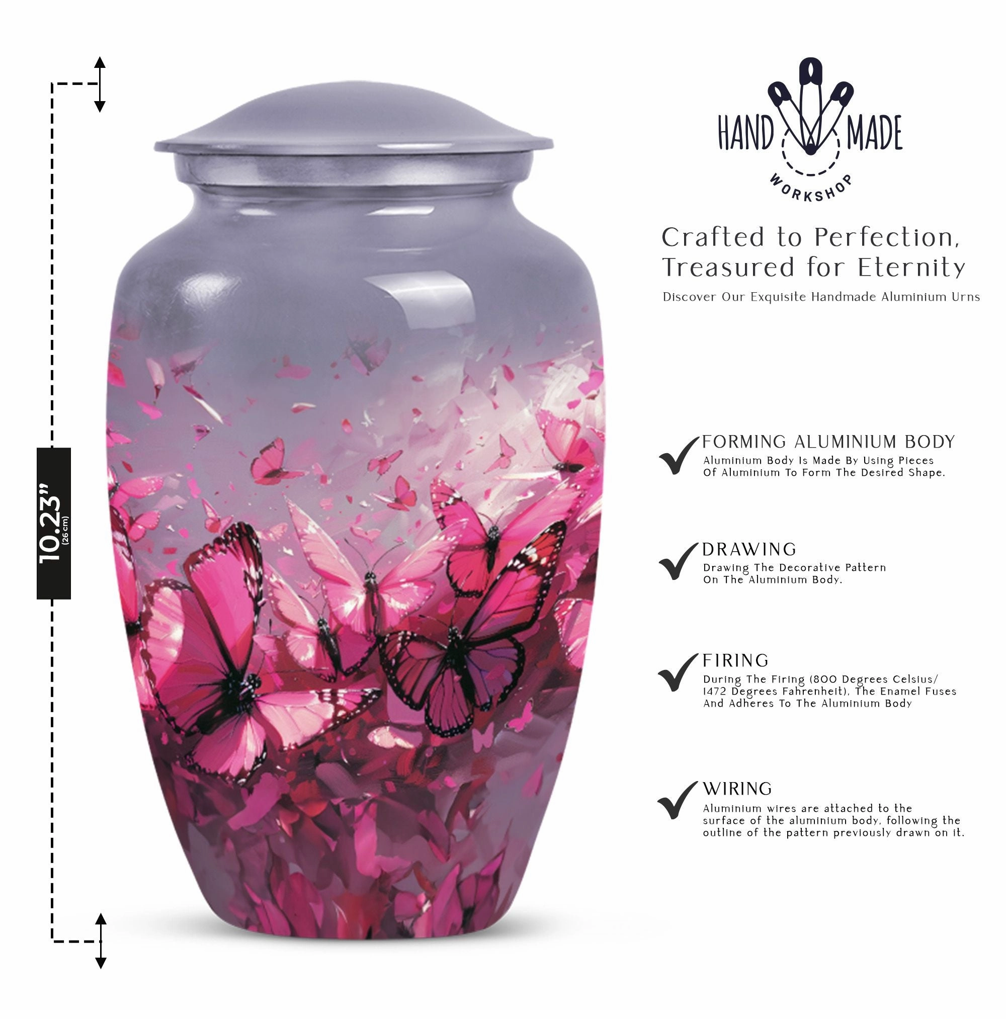 Pink Butterfly Embellished Premium Quality Cremation Vessel