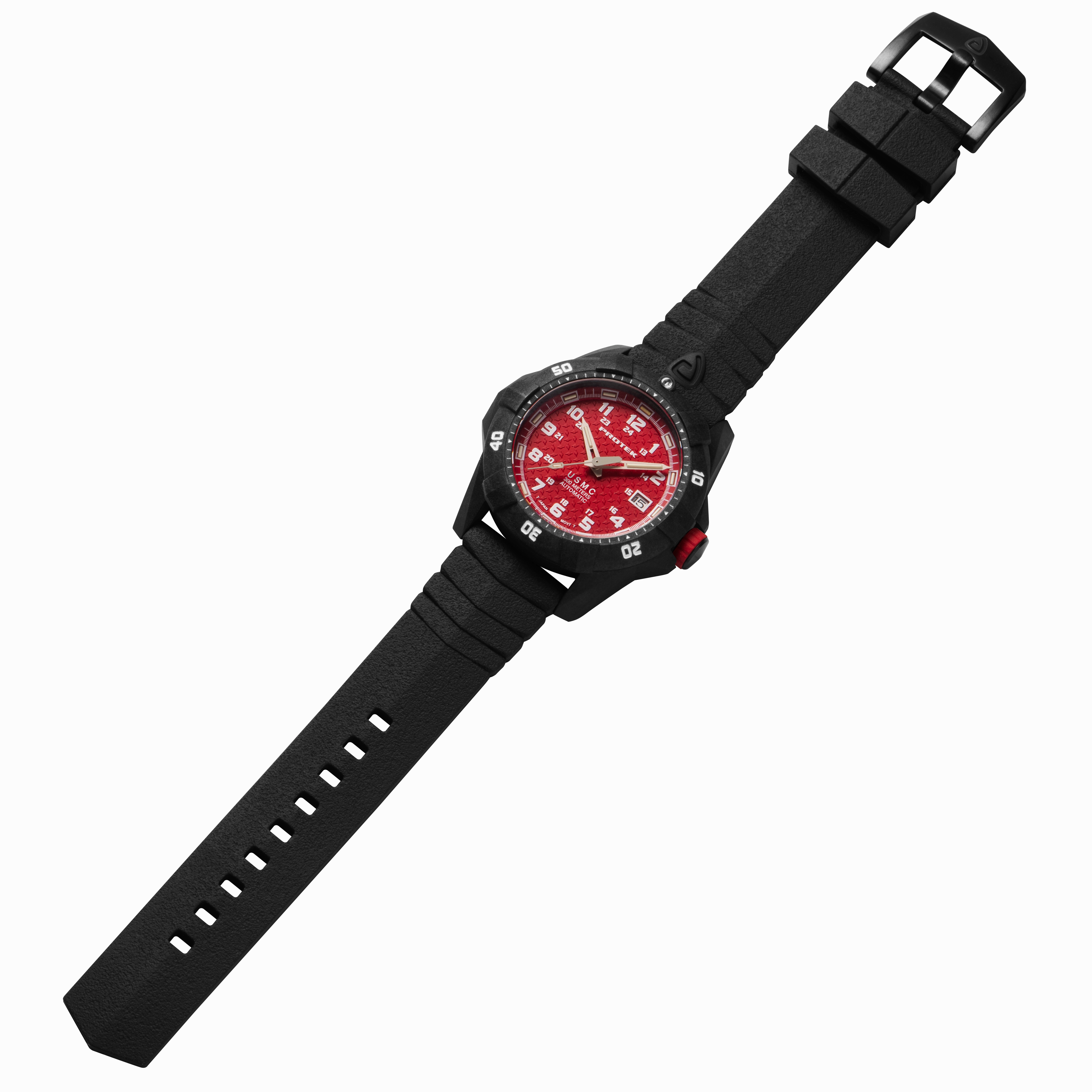 ProTek Men's Watch - USMC Series Automatic Red Dial Genuine Rubber Strap Dive | 1212