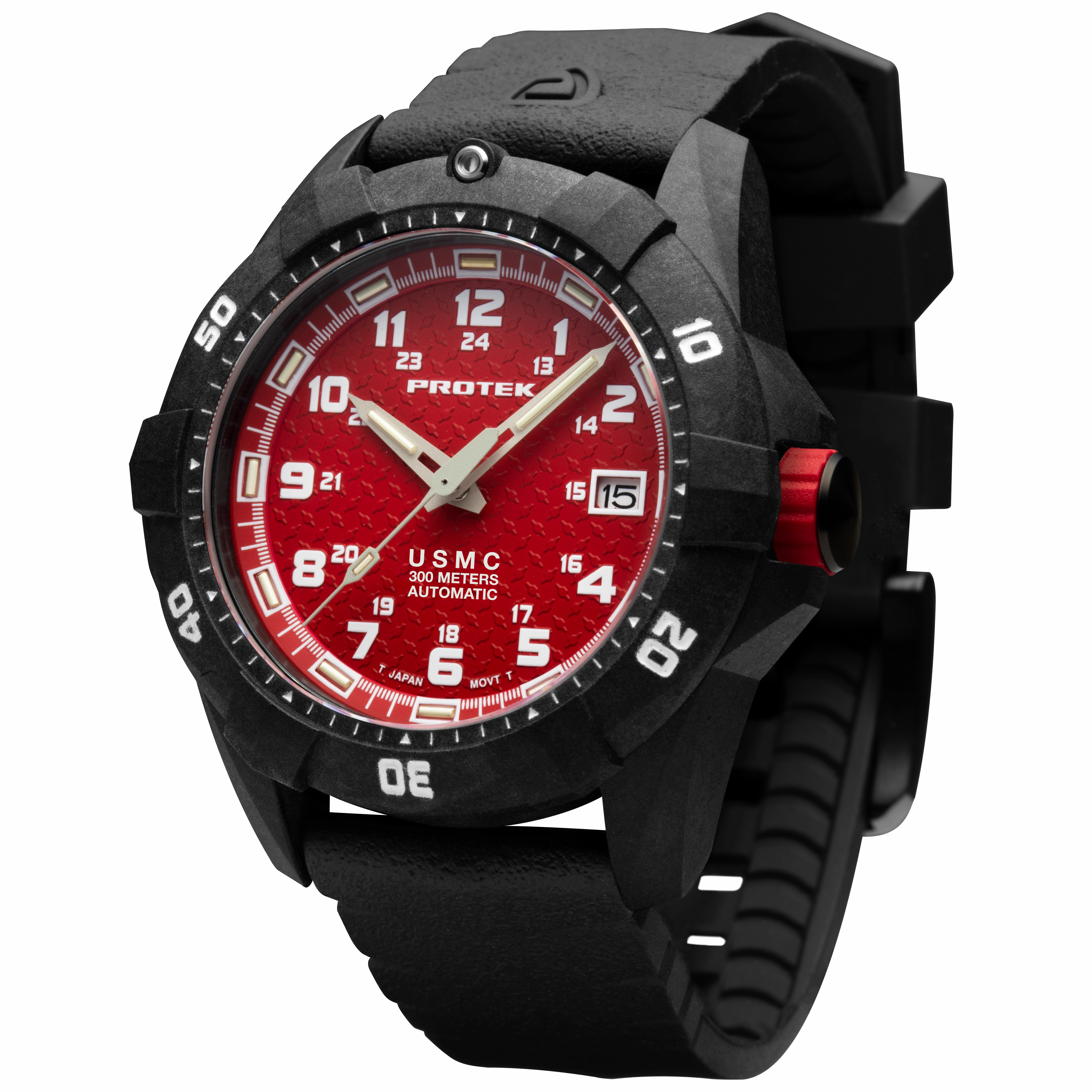 ProTek Men's Watch - USMC Series Automatic Red Dial Genuine Rubber Strap Dive | 1212