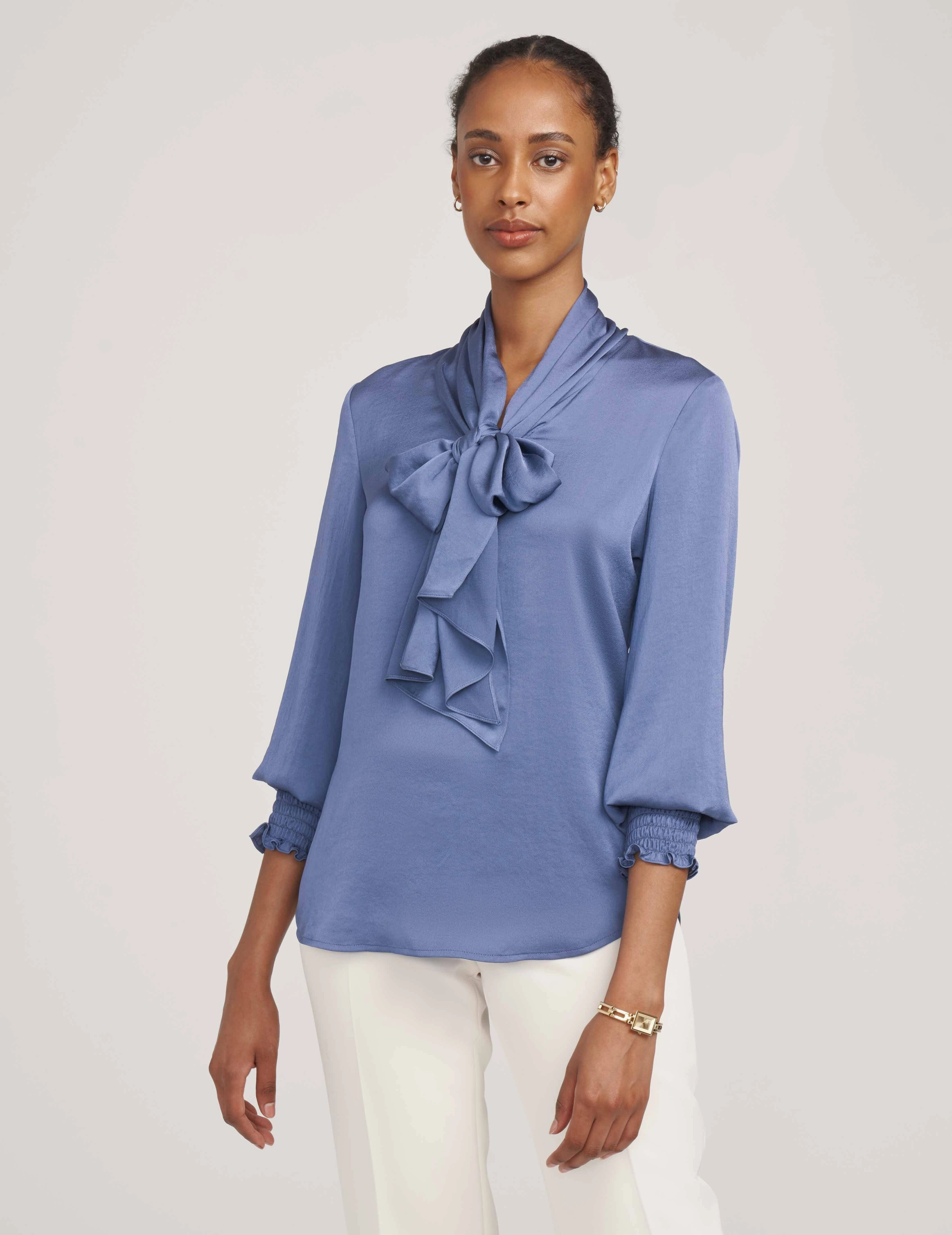 Smocked Cuff Bow Blouse- Sale