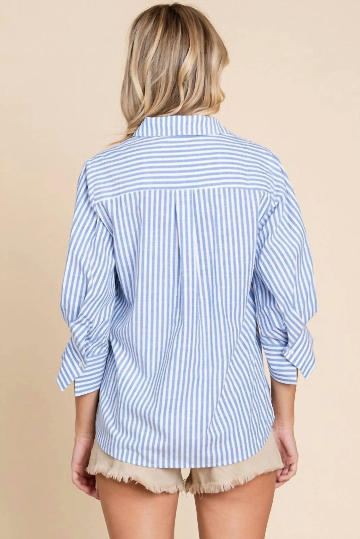 Striped Button Down Top In Blue