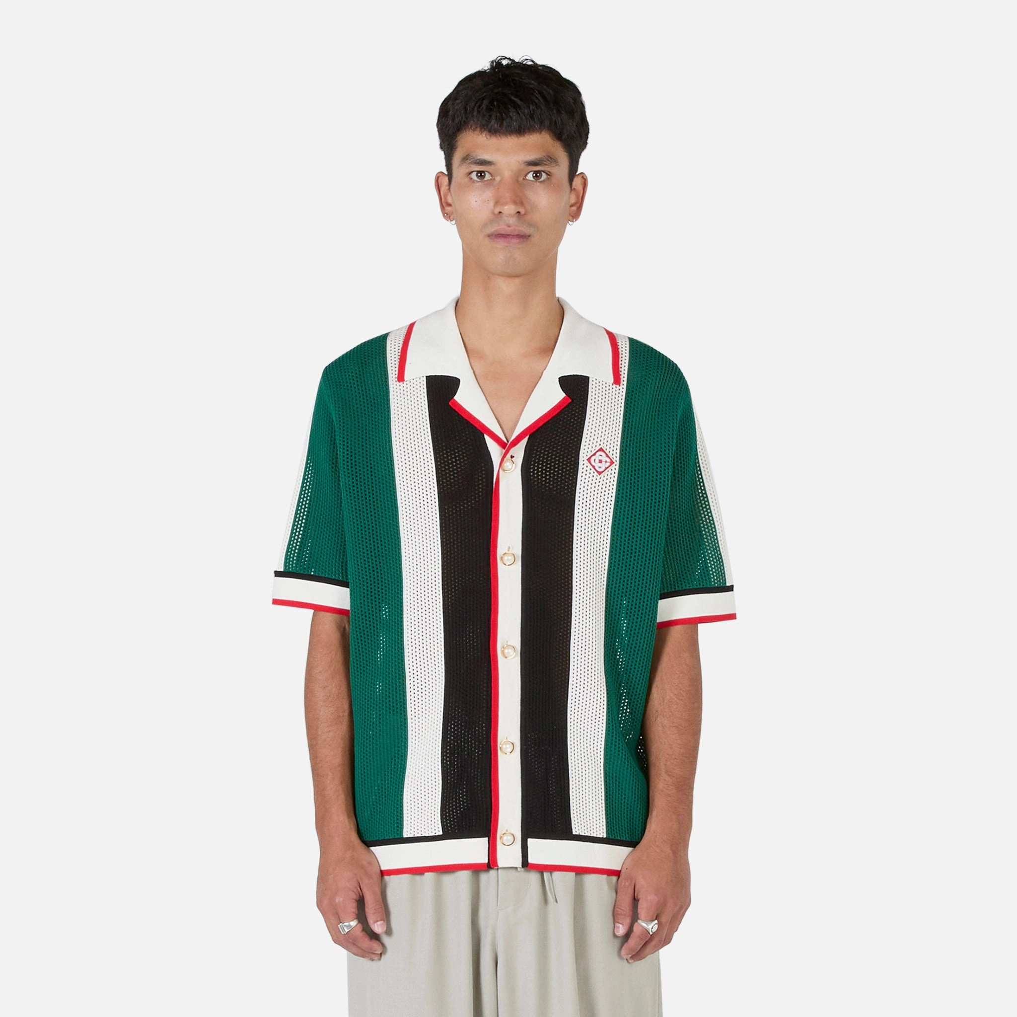 Striped Mesh Shirt Green | White Stripe