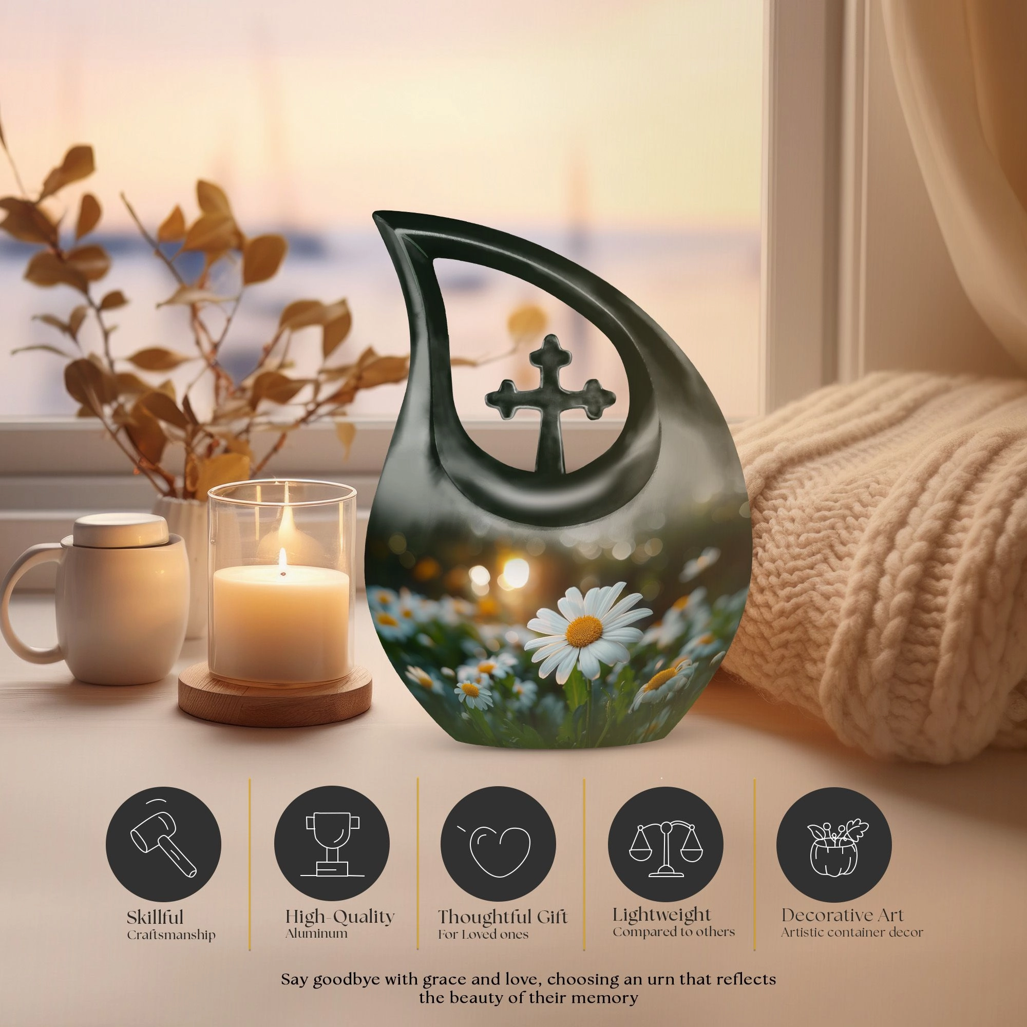 Sunset Glow Cross Drop Urn, A Soothing Memorial For Loved Ones