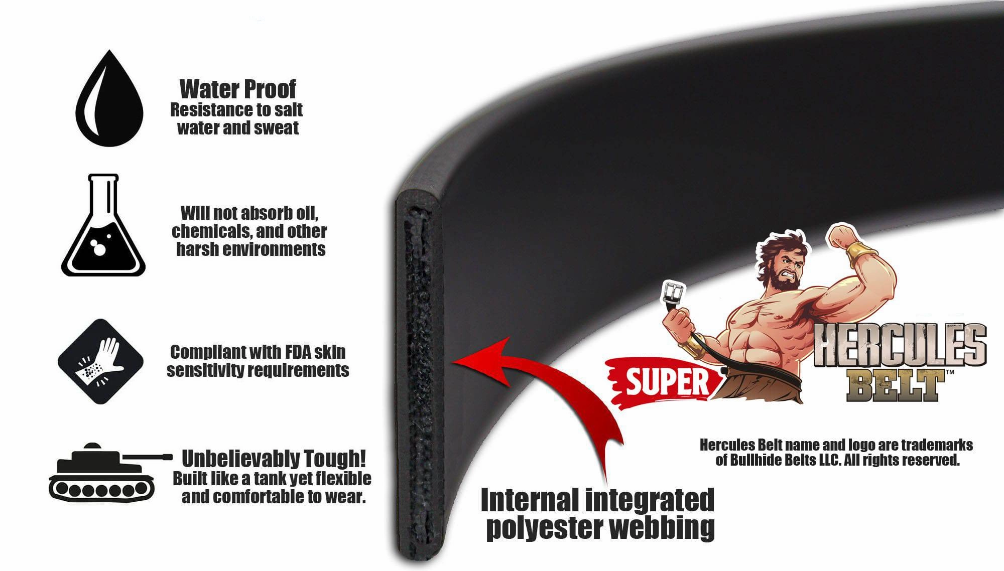 The Hercules Belt™ - Black Max Thick With Stainless Rounded Buckle And Keeper 1.50" (H530BK)