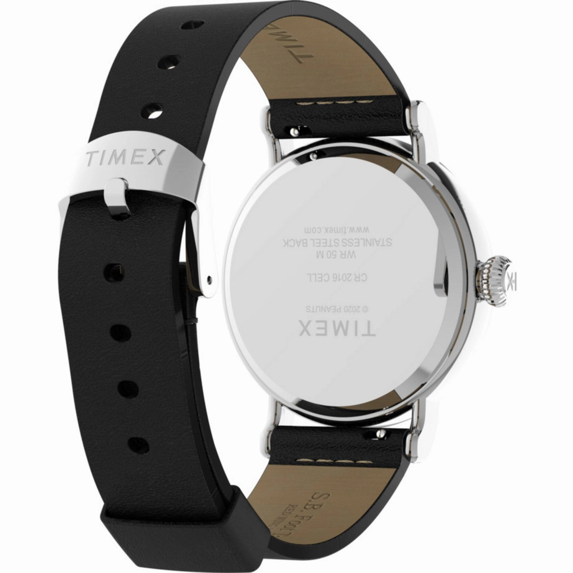 Timex Men's Watch - Standard Peanuts White Dial Black Leather Strap | TW2U72200VQ