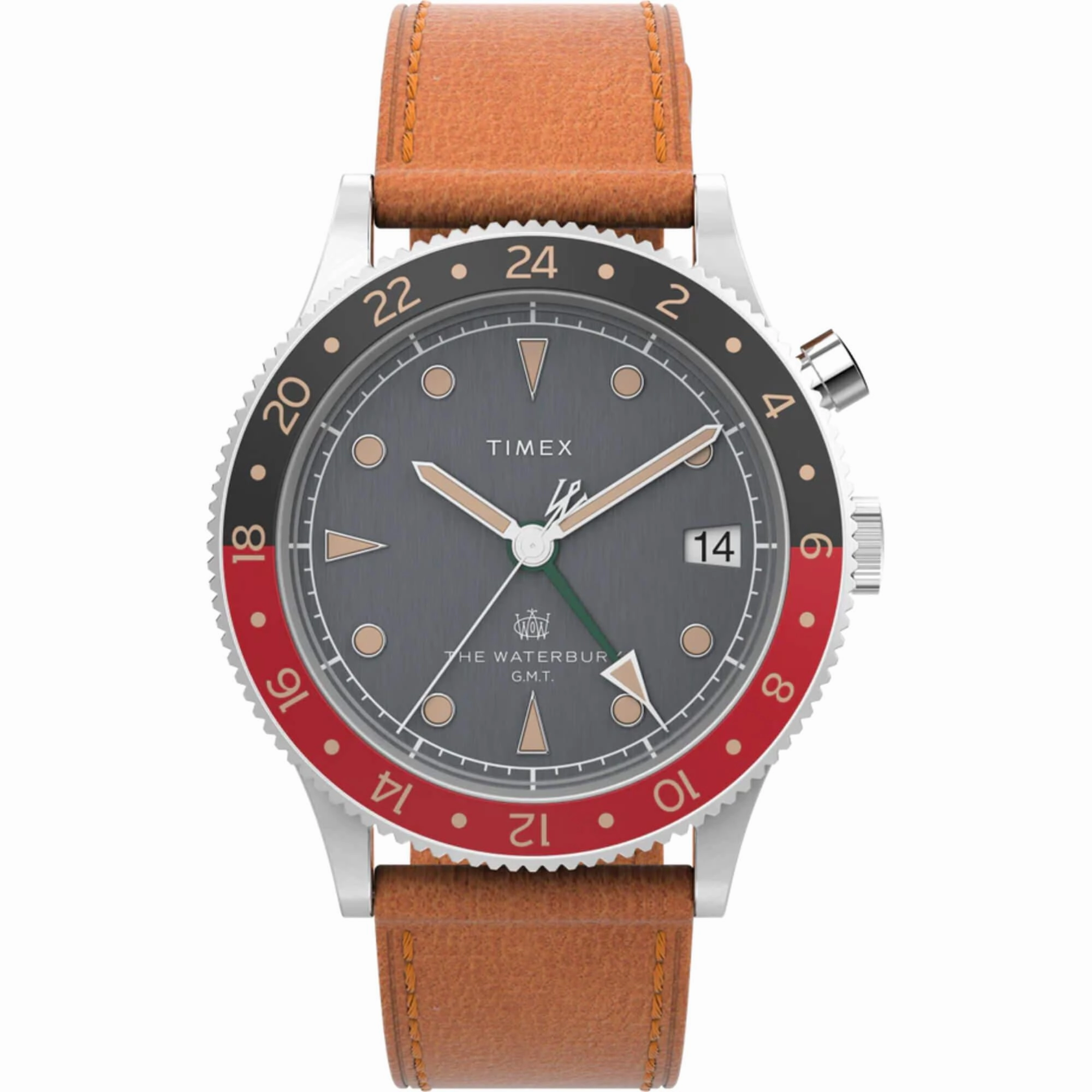Timex Men's Watch - The Waterbury GMT Rotating Bezel Tan Leather Strap | TW2V74000