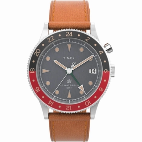 Timex Men's Watch - The Waterbury GMT Rotating Bezel Tan Leather Strap | TW2V74000