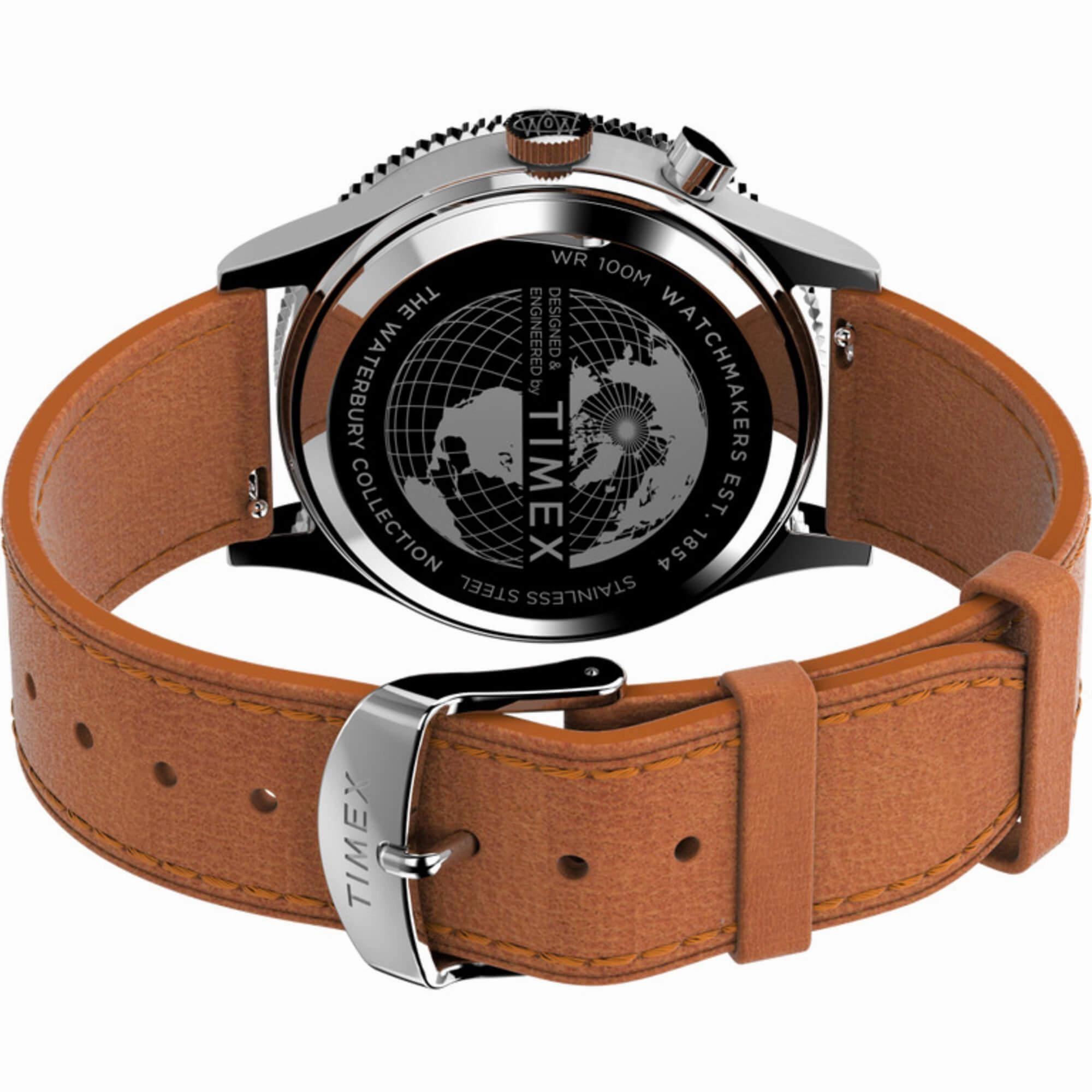 Timex Men's Watch - The Waterbury GMT Rotating Bezel Tan Leather Strap | TW2V74000