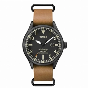Timex Men's Watch - Waterbury Quartz Black Dial Brown Leather Strap | TW2P64700
