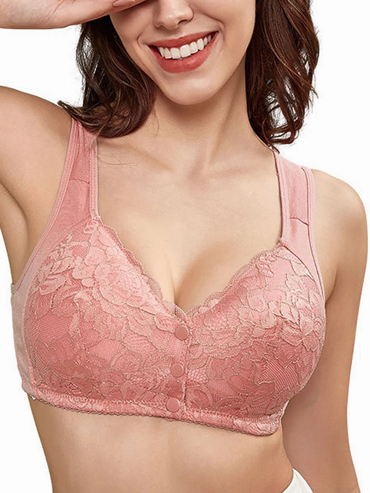 Women's Lace Wireless Tank Top Front Button Bra